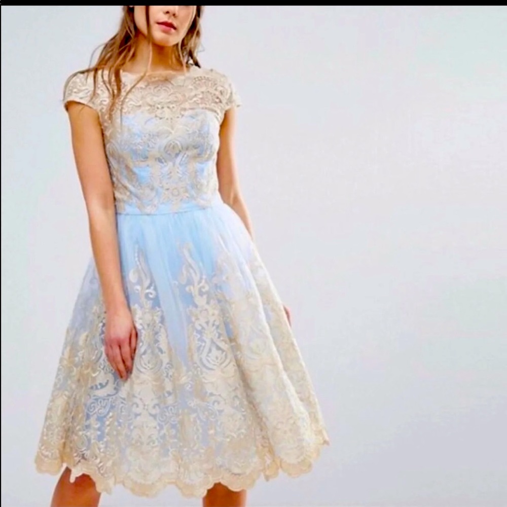 Chi Chi London Cinderella Blue & Gold Dress